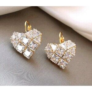 Sparkly Hearts Princes Cut Crystal Earrings Dangle Gold Earrings Beautiful Fairy